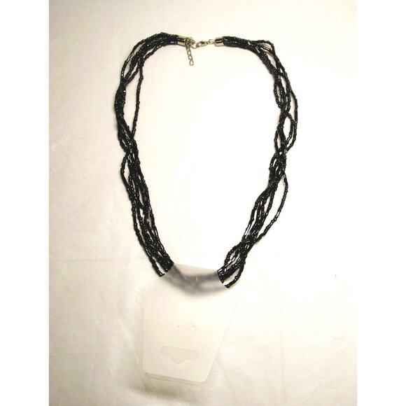 Avon Fashion Jewelry Black Layered Acrylic Necklace 16 Inches Silver Hook Clasp - Picture 1 of 2